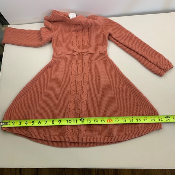 Girls Pink, cottagecore cable knit sweater dress, bow accent, boho balletcore - Picture 13 of 13